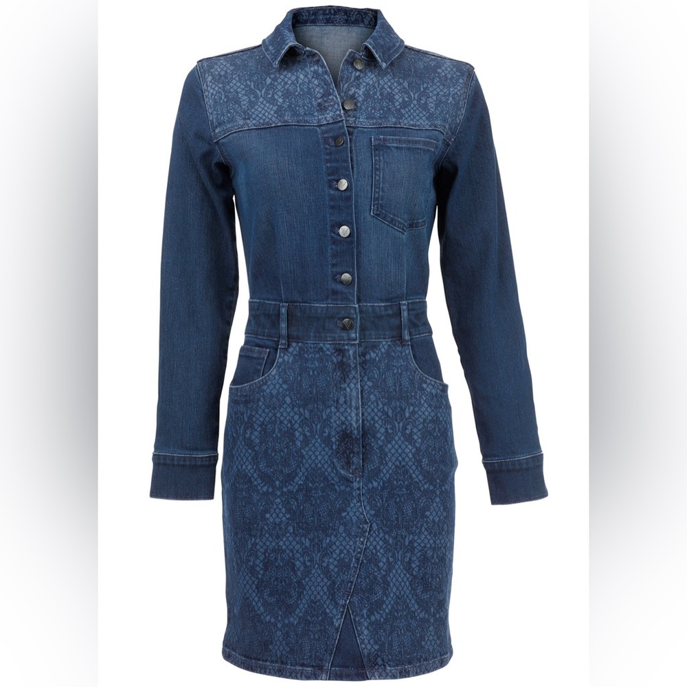 Venus Lace Print Denim Mini Dress - Picture 4 of 11